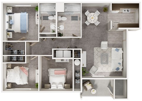 Floor plan for 3 beds, 2 baths, 1175 sqft